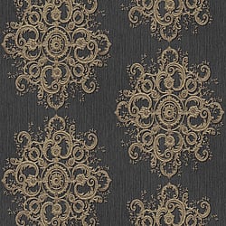 Galerie Wallcoverings Product Code 10154-15 - Elle Decoration Wallpaper Collection - Dark Grey Gold Colours - Baroque Damask Design