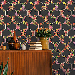 Galerie Wallcoverings Product Code 12649 - Ted Baker Fantasia Wallpaper Collection - Black Pink Purple Green Yellow Red Colours - Lost Garden Trelise Design