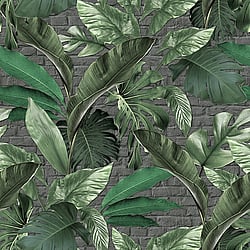 Galerie Wallcoverings Product Code 34195 - Loft 2 Wallpaper Collection - Green, Grey Colours - Tropical Brick Wall Panel Design