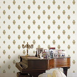 Galerie Wallcoverings Product Code 42515 - Opulence Wallpaper Collection - Green Gold Cream Colours - Italian Motif Design