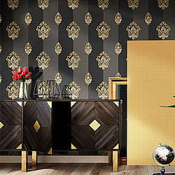 Galerie Wallcoverings Product Code 4629 - Italian Glamour Wallpaper Collection - Black Colours - Damask Stripe Design