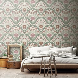 Galerie Wallcoverings Product Code 51002 - Blomstermala Wallpaper Collection - Green Red Pink Colours - Leafy Bloom Design