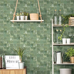 Galerie Wallcoverings Product Code 7345 - Evergreen Wallpaper Collection - Dark Green Colours - Aqua Tile Design