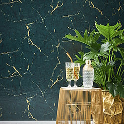 Galerie Wallcoverings Product Code BB51158 - The Bricks And More Wallpaper Collection - Green Metallic Colours - Luxurious Marble Motif Design