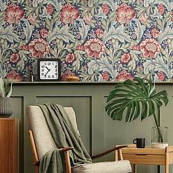 Galerie Wallcoverings Product Code ET12302 - Arts And Crafts Wallpaper Collection - Deep Blue Red Green Colours - Acanthus Garden Design