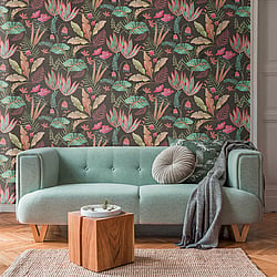 Galerie Wallcoverings Product Code FL61121 - Flourish Wallpaper Collection - Green/Pink Colours - Mix Leaves Motif Design