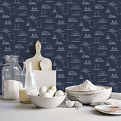 Galerie Wallcoverings Product Code G45407 - Just Kitchens Wallpaper Collection - Navy Colours - Chalkboard Menu Design