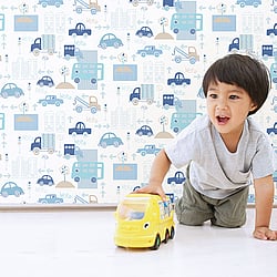 Galerie Wallcoverings Product Code G56009 - Just 4 Kids Wallpaper Collection - Blue White Colours - Traffic Design