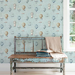 Galerie Wallcoverings Product Code G56200 - Nostalgie Wallpaper Collection - Blue Colours - Air Ships Design