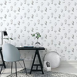 Galerie Wallcoverings Product Code G56202 - Steampunk Wallpaper Collection - Silver Grey Colours - Air Ships Design