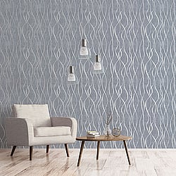 Galerie Wallcoverings Product Code G67720 - Special Fx Wallpaper Collection - Blue Silver Grey Colours - Glitter Ribbons Design