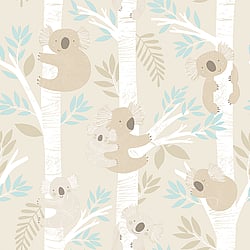 Galerie Wallcoverings Product Code G78384 - Tiny Tots 2 Wallpaper Collection - Beige Turquoise Glitter Colours - Koalas Design