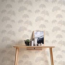 Galerie Wallcoverings Product Code HV41010 - Havana Wallpaper Collection - Beige Metallic Colours - Havana Ginkgo Leaf Motif Design