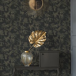 Galerie Wallcoverings Product Code HV41023 - Havana Wallpaper Collection - Metallic Black Colours - Havana Jungle Palms Design