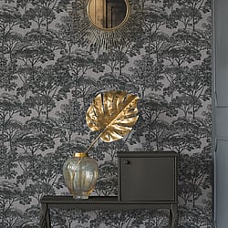 Galerie Wallcoverings Product Code HV41031 - Havana Wallpaper Collection - Beige Black Colours - Havana Tree Motif Design