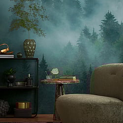 Galerie Wallcoverings Product Code WH45263M - Welcome Home Murals Wallpaper Collection - Blue, Green, Black Colours - Misty Evergreen Forest Design
