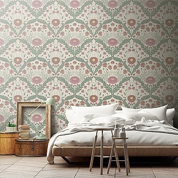 Galerie Wallcoverings Product Code 51002 - Blomstermala Wallpaper Collection - Green Red Pink Colours -  